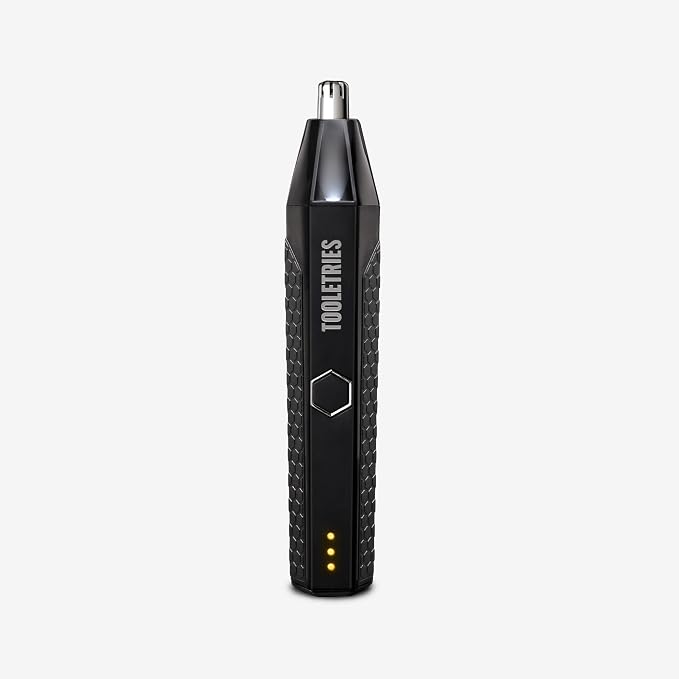 TOOLETRIES The Ranger Nose & Ear Hair Trimmer for Men - Black | Rechargeable waterproof trimmer with stainless steel dual-edge blades, LED spotlight and travel lock.