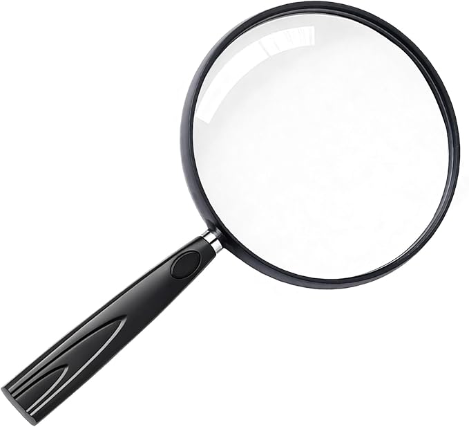 Feosky Handheld Reading Magnifier, 10X Magnifier, 130mm Shatterproof Lens, Non-Slip Handle for Adults Close Work, Seniors Reading and Nature Exploration, Hobby Observation(Black)