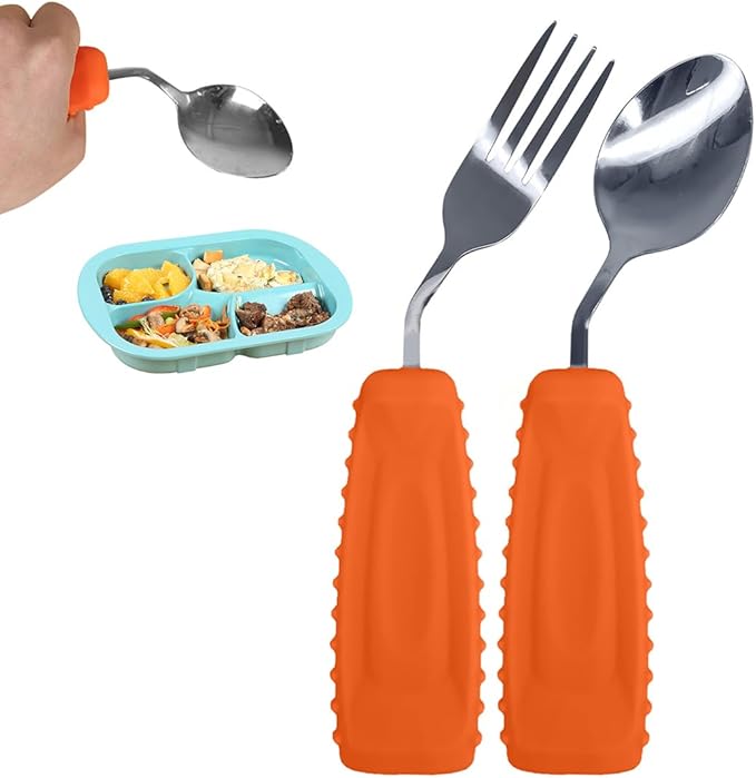 Adaptive Weighted Utensils Set – Spoon and Fork for Hand Tremors, Parkinson’s, Elderly, and Arthritis – Adaptive Eating Utensils for Weak Grip and Limited Mobility