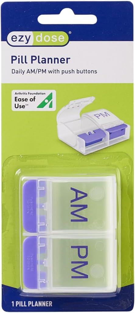 EZY DOSE Daily Push Button Pill Case, Medicine Planner, Vitamin Organizer Box, 2 Times a Day, AM/PM Large Compartments, Arthritis Friendly, Clear Lids, Color May Vary, BPA Free | Daily Pill Case, Medicine Planner, Daily Vitamin Organizer, 2 Times a Day...