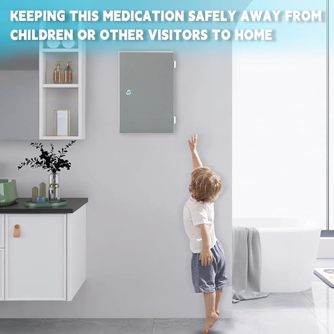 Yeeoy Locking Medicine Cabinet, Wall Mount Narcotics Cabinet with Lock & Double Door, Secure Steel Drug Cabinet Medicine Lock Box for Home School use, Grey