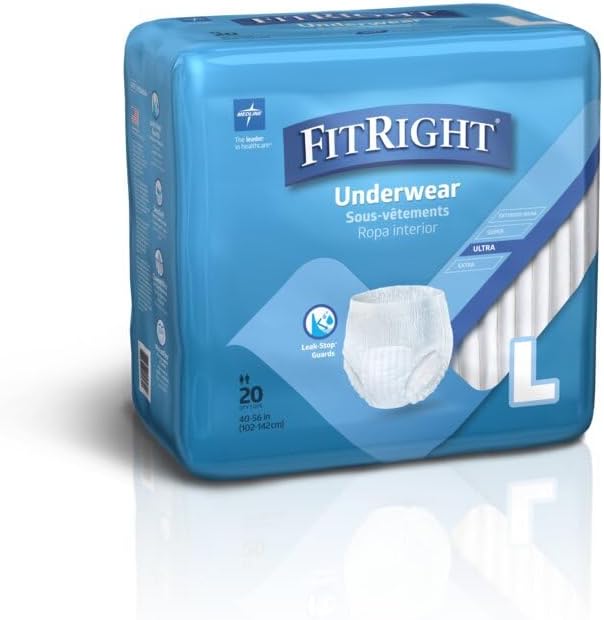 FitRight Ultra Adult Incontinence Underwear, Heavy Absorbency, Large, 40 - 56, 4 Packs of 20 (80 Total)