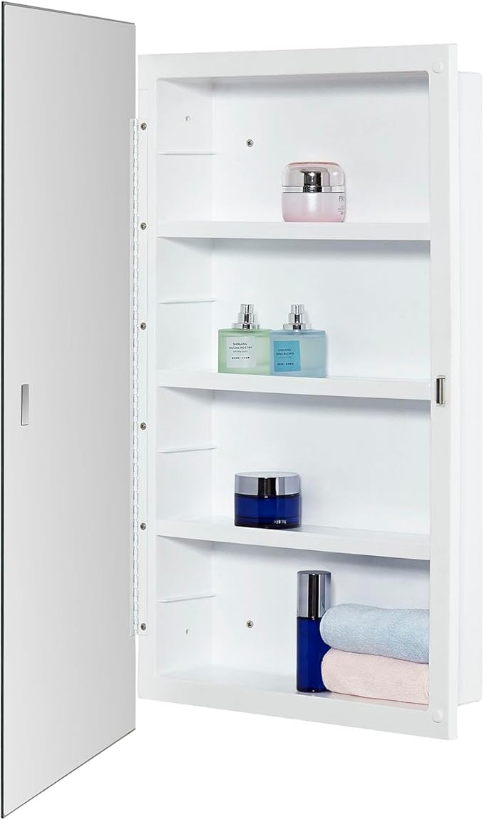 Plastic Medicine Mirror Cabinet for Bathroom 18 x 28 inch, Surface and Recessed Mount