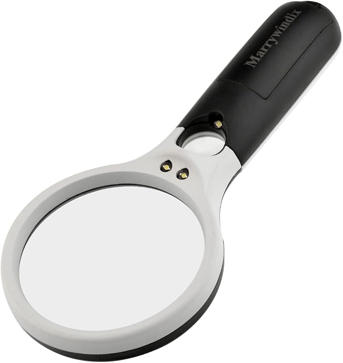 Magnifier 3 LED Light Handheld 3X 45X Glass Magnifier for Reading Jewelry | Portable, with bright white bulbs,for seniors, hobbyists, and repair workers, lightweight non-slip grip, daily tasks