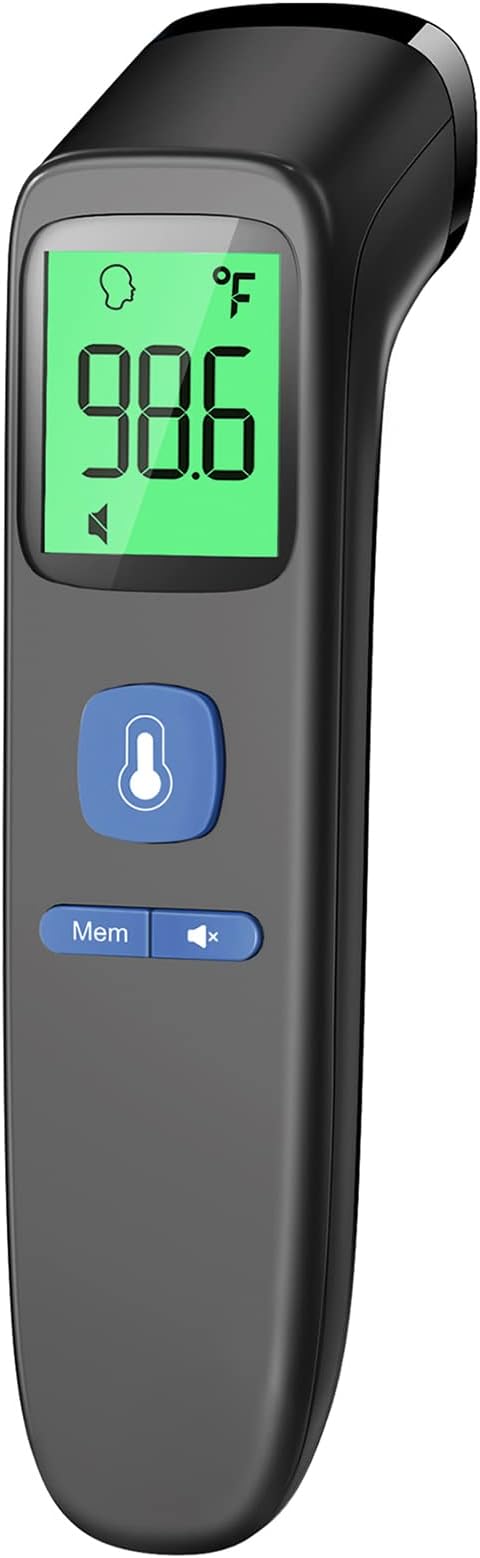 No-Touch Thermometer for Adults, Kids, Babies, 1-Sec Fast Accurate (Black) | Fever Alarm, Large LCD with 3-Color Backlight, Silent Mode, 35-Reading Memory, Forehead & Object Mode, for Home & Clinic