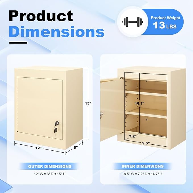 Yeeoy Locking Medicine Cabinet with Double Doors, Wall Mount Narcotics Cabinet, Steel Drug Cabinet with Adjustable Shelves, Secure Storage Box for Medications, First Aid & Home Safety, Beige