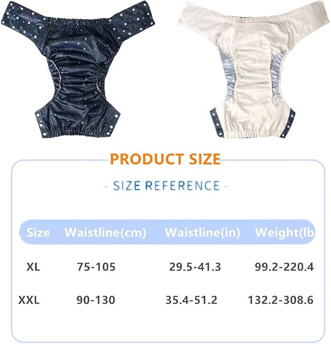 WEEOATAR Unisex Reusable Adult Cloth Diaper,Washable Swim Nappies,Adjustable Incontinence Pocket Diaper with Snaps,Underwear for Seniors,Disability,Postpartum(Stars,XL)