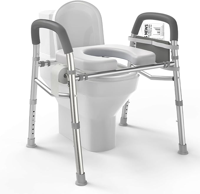 Raised Toilet Seat with Handles, Heavy Duty 400lb Medical Safety Frame, Bathroom Assist Toilet Seat Raiser for Seniors, Handicap, Disabled