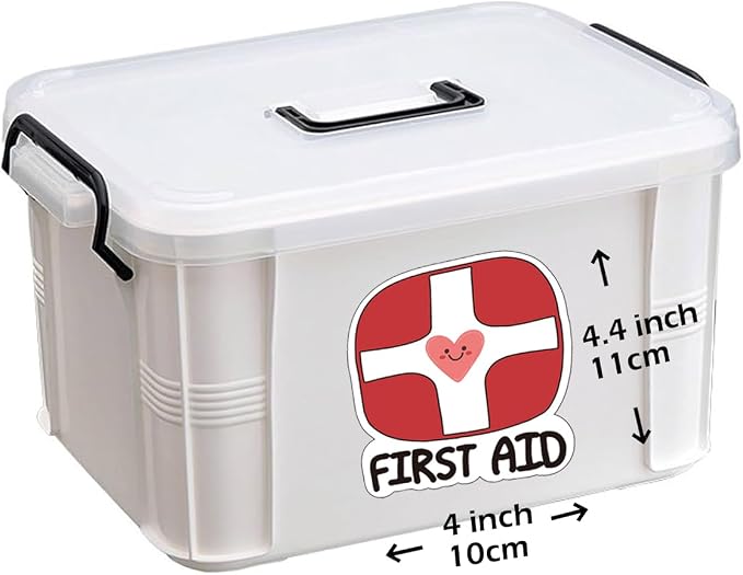 First Aid Sticker Decal Set | Self-Adhesive Vinyl Decals | 1st Aid Emergency Box Package | 9 Designs, 16 Pieces