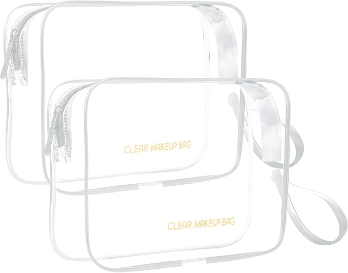 Icramsy Clear Makeup Bag,2 Pack TSA Approved Toiletry Bag Travel Toiletry Bag Hanging Makeup Cosmetic bag for Women Men (White)