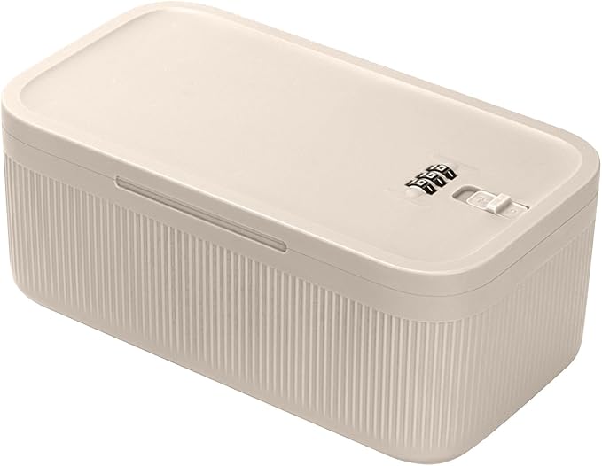 Medicine Lock Box Small Safe Lockable Storage Box with Combination Code Refrigerator Bin for Food Snack Personal Items Medicine Lock Box(Beige)