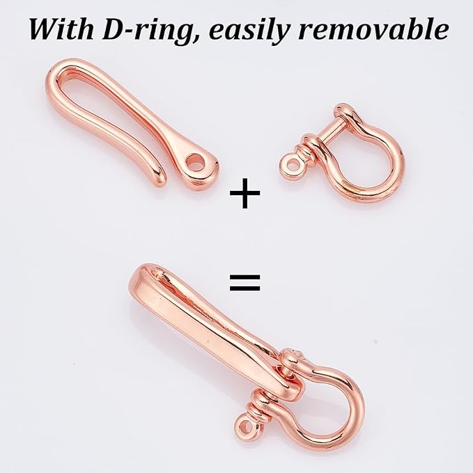 PH PandaHall Keychain, 2Pcs Rose Gold Fish Hook, Brass Material, U Shape Key Ring with Belt Clip, Heavy Duty Car Keychain for Men Women Wallet Chain Purse Accessory