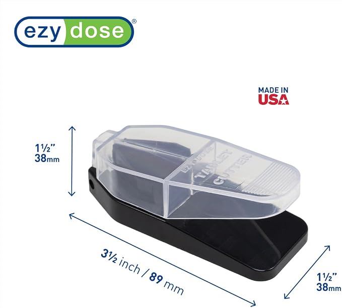 EZY DOSE Pill Cutter and Splitter, Safely Cuts Large, Small and Tiny Pills, Vitamins, Tablets in half, Accurate Easy Cutting, Stainless Steel Blade, Travel Sized, Easy to Use, Color May Vary, BPA Free