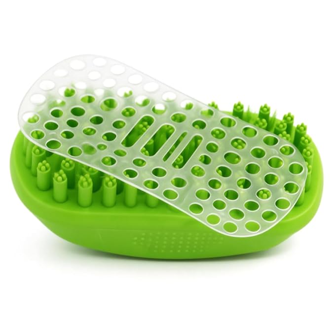 Rubber Curry Brush for Short Haired Dogs, Gentle Curry Comb with Removable Screen, Use Wet as Bath Scrubber or Dry for Grooming Loose Hair