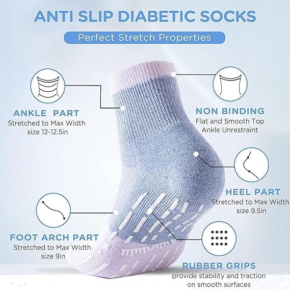 Bulinlulu Bamboo Viscose Diabetic Socks with Grippers for Men Women -6 Pairs Non Binding Ankle Slipper Socks Size 6-9 9-12