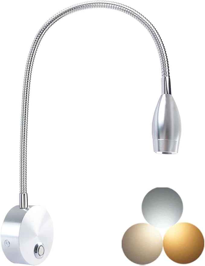 Adust Reading Lights for Books in Bed, Bedside Reading Lamp, 3W LED Dimmable Wall Mount Lamp, Adjustable Colour