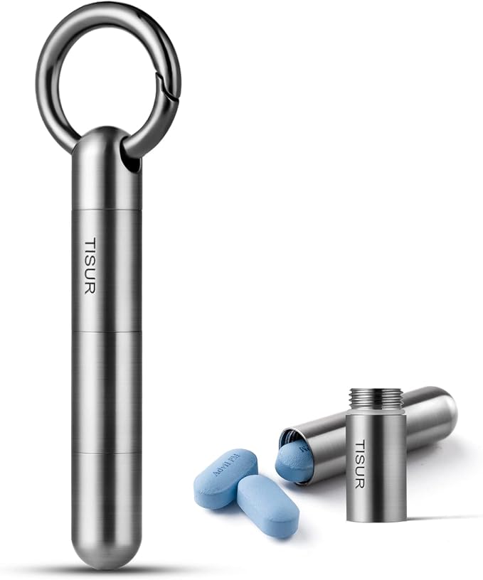 TISUR Small Keychain Pill Holder, Titanium Pill Case Waterproof Pill Fob for Travel Purse Pocket, Portable Pill Container Box Pill Organizer Tube | Waterproof Pill Fob,Portable Pill Box Container,Purse Pill Organizer Tube