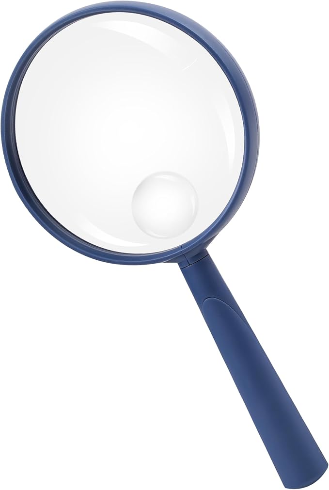Feosky Handheld Reading Magnifier, 10X Magnifier, 75mm Shatterproof Lens, Adults Close Work Non-Slip Handle for Seniors Reading and Nature Exploration(Navy Blue)
