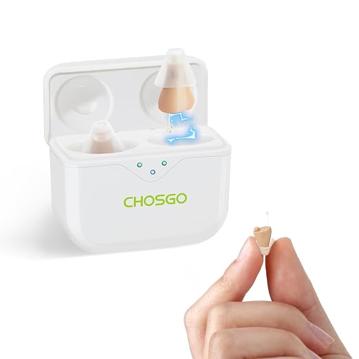 Hearing Aids for Seniors, Smallest In-Ear Mini OTC Hearing Aids for Women, Rechargeable Hearing Amplifier Adults with Noise Cancellation In-Ear Design, Comfort Fit and Charging Box, Beige