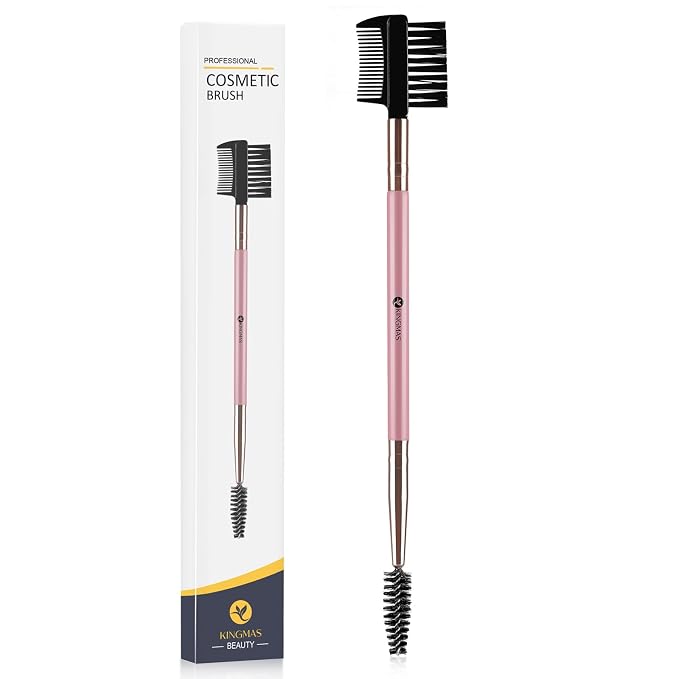 KINGMAS 3 Head Eyebrow Eyelash Shaper Comb Spoolie Brush Grooming Tool | for Separating Lashes, Eliminating Mascara Clumps, Makeup Grooming and Shaping Brow (Pink)