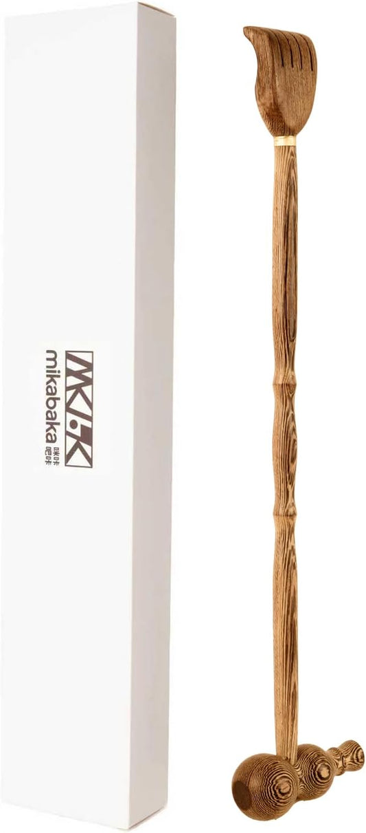 Wood Back Scratcher with Massage Hammer, 100% Natural Wood Back Scratchers for Adults Men Women,19 Inch Thicken Extended with Body Massager,Strong & Sturdy Gifts for Senior (2- Gourd Style)
