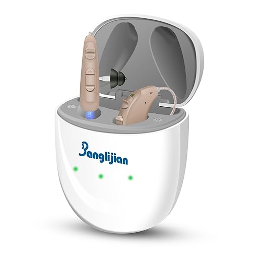 Banglijian BL04RD OTC Hearing Aids for Seniors - Rechargeable RIC Receiver in Canal Design, 16-Channel Clear Sound with Intelligent Noise Cancelling & Lower Distortion, Easy Operation (Pair, Beige)