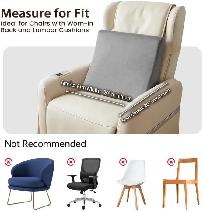 Vekkia Lumbar Support Pillow for Recliner, Ergonomic Back Support for Couch – Improve Posture, Relieve Back Pain for Long Sitting & Elderly, for Armchair & Sofa, Removable Cover, Gray