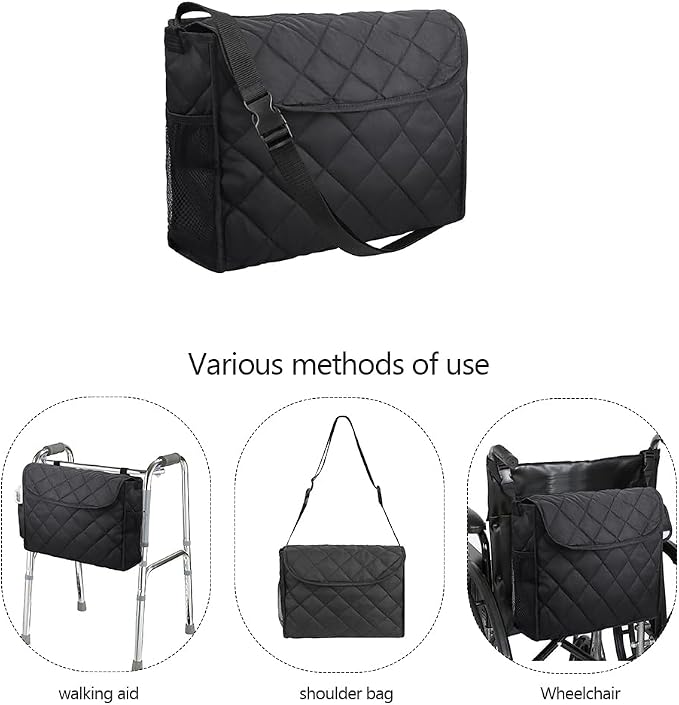 Wheelchair Backpack Bag Walker Suspension Bag Walking Aid Storage Organizers with Adjustable Straps Wheelchair Accessories Pouch for Seniors Disabled