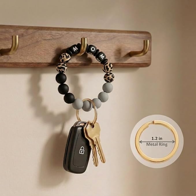 BIHRTC Key Ring Bracelet Car Keychain Holder Wristlet Silicone Women Beaded Bangle Chains