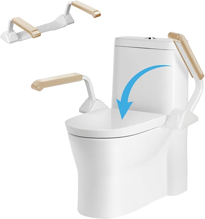 Toilet Safety Rails for Seniors, Heavy Duty Foldable Toilet Support for Seniors, Elderly Toilet Seat Rails with Arms, Toilet Bars for Elderly and Disabled Up to 520LBS (Wood Color)