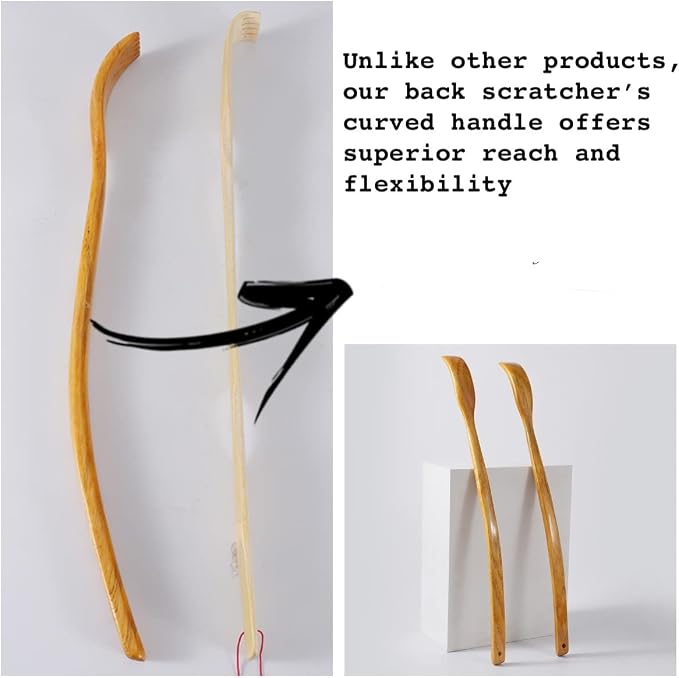 ITCHY-BAN Oversized Wooden Back Scratcher: 18'' Extended Curved Handle for Better Reach, Handcrafted to Perfection, Instant Itch Relief, Gentle on Skin Leave No Scratch Marks (Yellow)