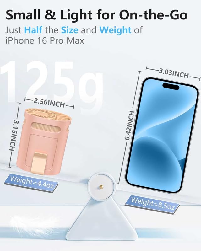 Waist Fan Clip on Cold Air-Mini Lightweight Portable Fan Rechargeable Battery Powered,Small Personal Wearable Shirt Belt Hard Hat Hip Back Body Fans,Cooling Hanging Neck Cooler Ac for Men Women Kids