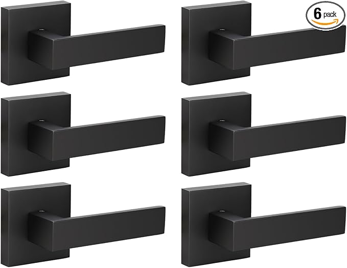 KNOBWELL 6 Pack Matte Black Dummy Door Handle Door Leversets, Dummy Lever, Single Sided Handle for Both Right/Left Handed Doors (Only One Side Use)