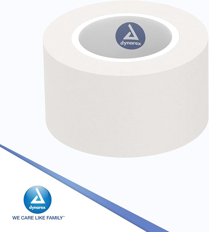 Dynarex Paper Surgical Tape, Use to Secure Wound Care with Medical Gauze, Dressings, and Non-Adherent Pads, First-Aid Kit Essential, White, 1” x 10 yds, 1 Box of 12 Rolls of Paper Surgical Tape