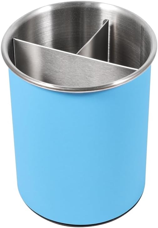 TENGINE Stainless Utensil Holder 360° Rotating 6.5X5.25 Inch Utensil Crocks for Kitchen Counter with Removable Divider Bright