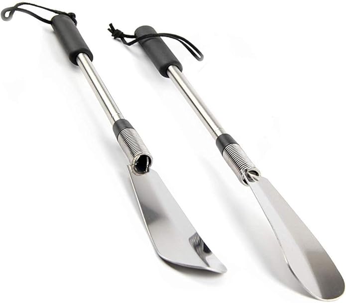 Fanwer Shoe Horn Long Handle for Seniors, Set of 2, Extendable (16" to 31") Metal Shoehorn, Wear Shoes without Bending, Suitable for People of Different Heights