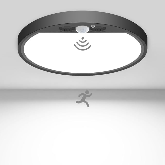 slochi Motion Sensor Light Indoor Wired, 8.7 Inch 3000K/4000K/6500K Closet Lights Motion Sensored, 18W 1800LM Flush Mount Ceiling Light for Hallway Pantry Stairwell Porch, Black