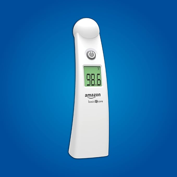 Amazon Basic Care Temple Touch Digital Thermometer, Instant Read, Easy to Use, Fast Accurate, White