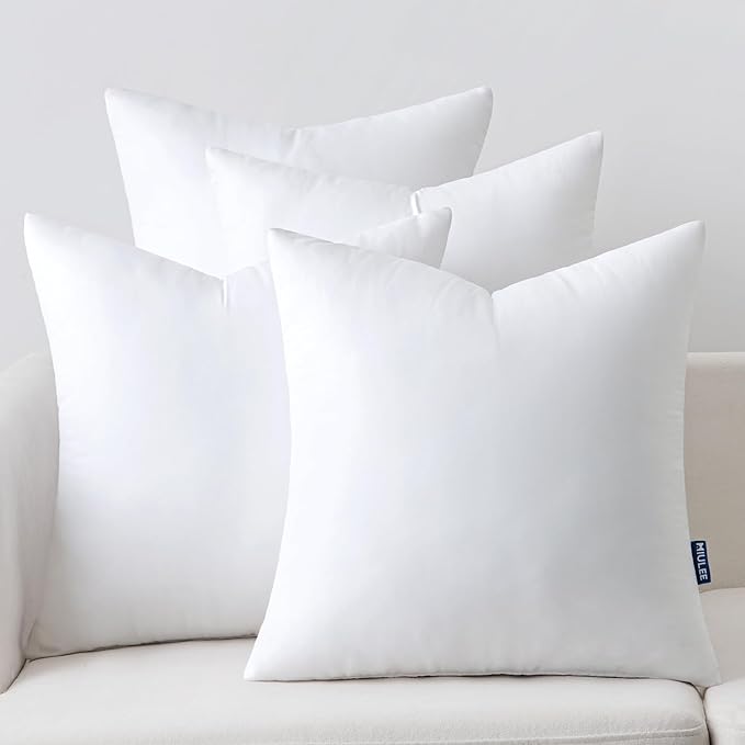 MIULEE 20x20 Pillow Inserts Set of 4, Throw Pillows for Sofa Couch Bed | Premium Virgin Filling, Soft Brushed Fabric, Decorative Pillow, Lumbar Back and Neck Support