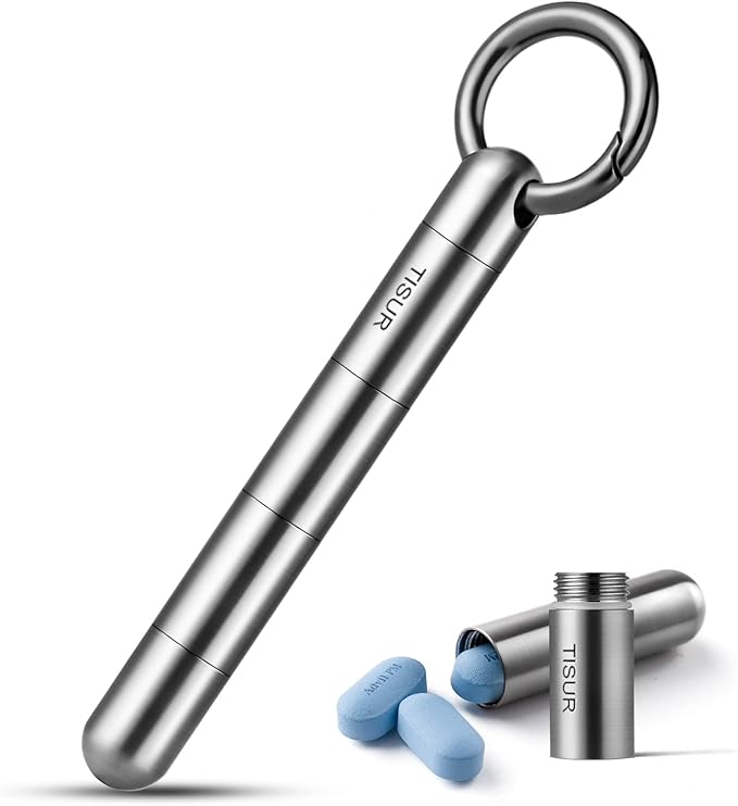 TISUR Large Keychain Pill Holder, Titanium Pill Case Waterproof Pill Fob for Travel Purse Pocket,Pill Organize | Waterproof Pill Fob,Portable Pill Box Container,Purse Pill Organizer Tube