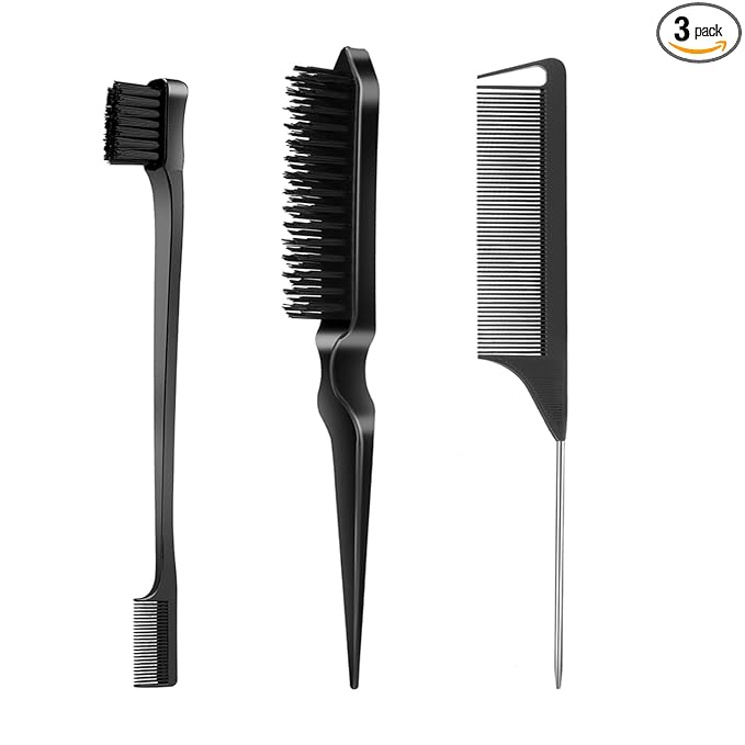 SWEET VIEW 3Pcs Slick Back Hair Brush | Rat Tail Comb, Edge | Bristle Brush, Sleek Ponytail/Bun Smoothing Baby Hair & Flyaways