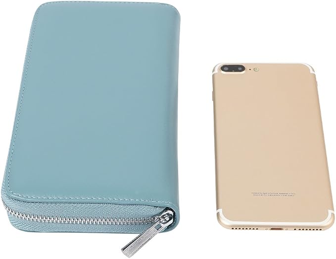 Women 36 Slots RFID Blocking Card Holder Large Long Leather Zipper Organizer Accordion Wallet,Sky Blue