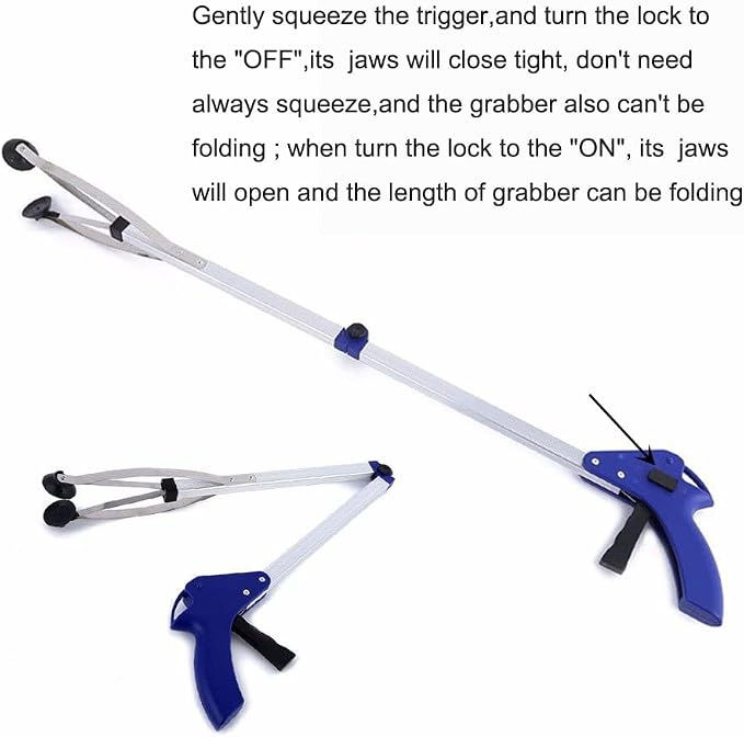 Reacher Grabber 32" Extra Long Folding Reaching Claw Heavy Duty Mobility Aid Arm Extender Gripper Tools for Trash Pick Up Litter Picker Garden Nabber Elderly Arthritis Reach Assist Tool