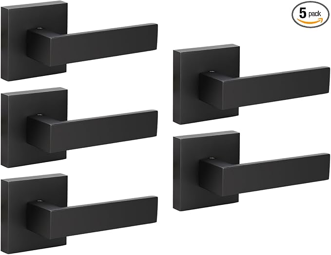 KNOBWELL 5 Pack Single Sided Matte Black Dummy Door Handle Interior Door Knobs, Inside Door Handles (Only One Side Use)
