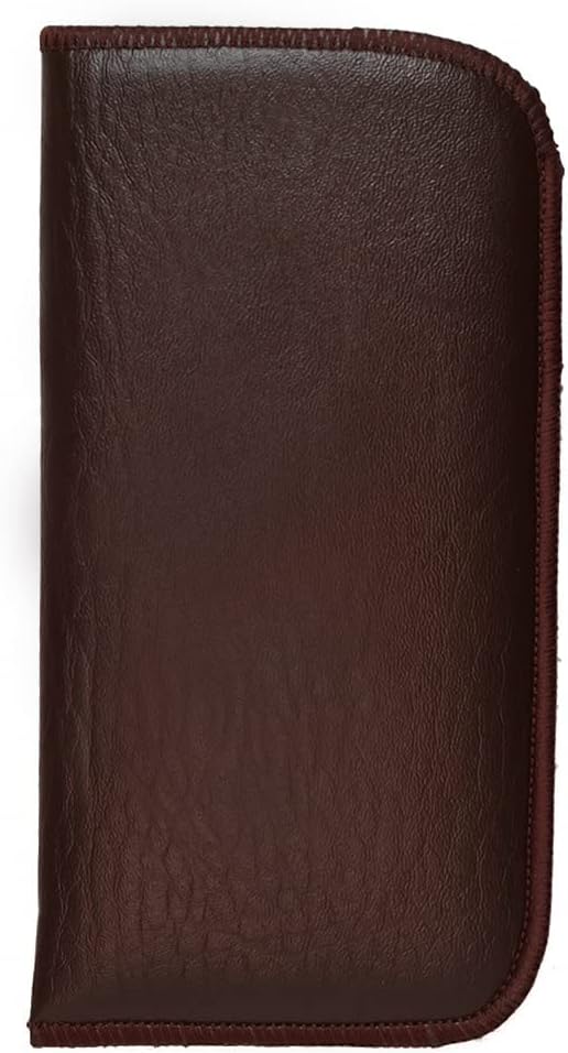 Calabria Slim Faux Leather Eyeglass Case Soft Slip-In Design [Brown without Clip - 1 Pack] | Compact Protective Pouch | Soft Case for Glasses | Lightweight Sunglass Storage