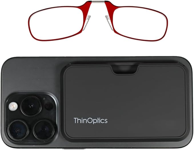 Always With You by ThinOptics Classic Reading Glasses + Case that Sticks to Your Phone - Ultra-Thin Armless Pocket Readers