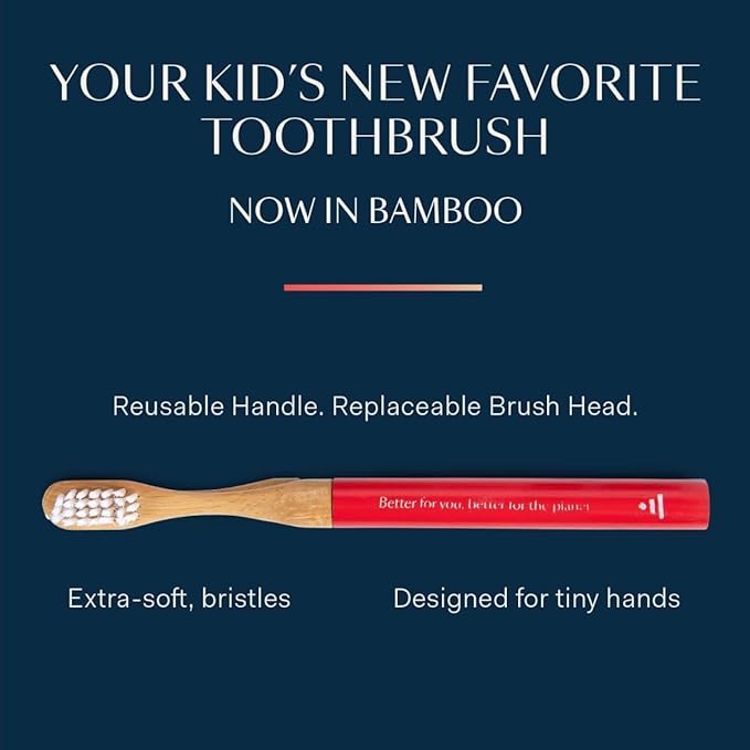 Better & Better Natural Bamboo Toothbrush for Kids | Extra Soft Bristle Toothbrush | 100% Plant-Based | Reusable Handle, Replaceable Brush Head | Eco-Friendly, Zero Plastic (Green)