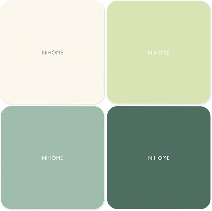 NIHOME Silicone Jar Opener – 6 Inch Large Anti-Slip Grip Pads, Premium 100% Food-Grade Silicone, Stylish Designer Colors, Multi-Purpose Heat-Resistant Mat & Coaster, Set of 4 (Green Gradient, Square)