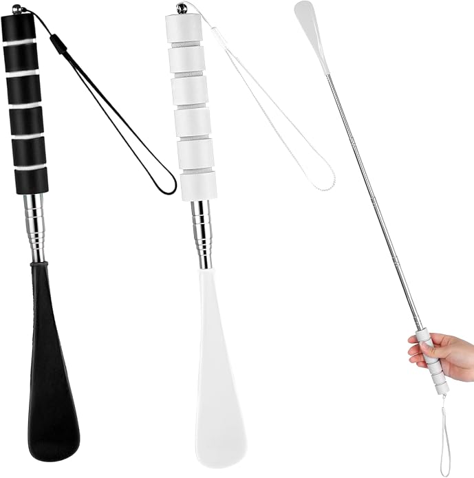 Ymapinc 2 Pack Shoe Horn Long Handle, Metal Telescopic Foldable Shoehorn | Retractable Extended Boot Horn for Cowboy Boots, Travel Shoe Helper for Seniors/Pregnant Women