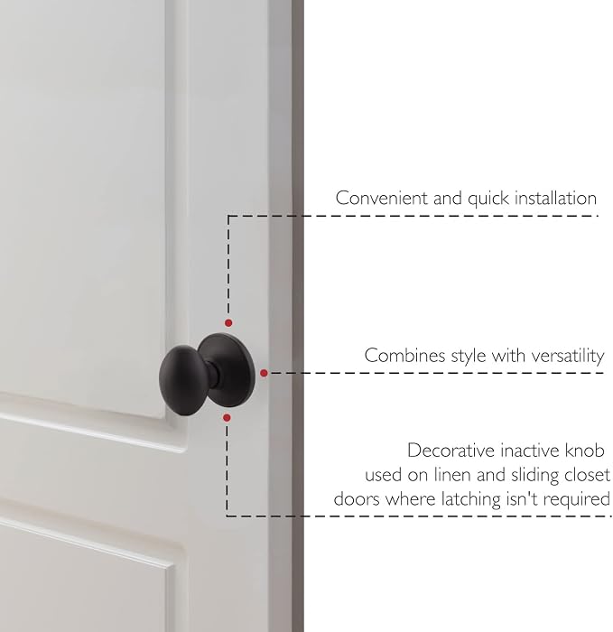 Design House Egg Dummy Door Knob, One-Sided Non-Turning Decorative Door Knob for Closet and French Doors, Matte Black, 779165 | Surface, Traditional, Brass, Hardware, 779165